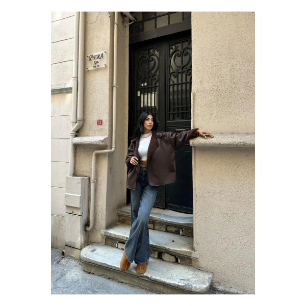 Kadın Koyu Kahverengi Siyah Oversize Ceket