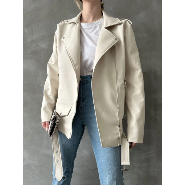 Kadın Oversize Biker Deri Ceket