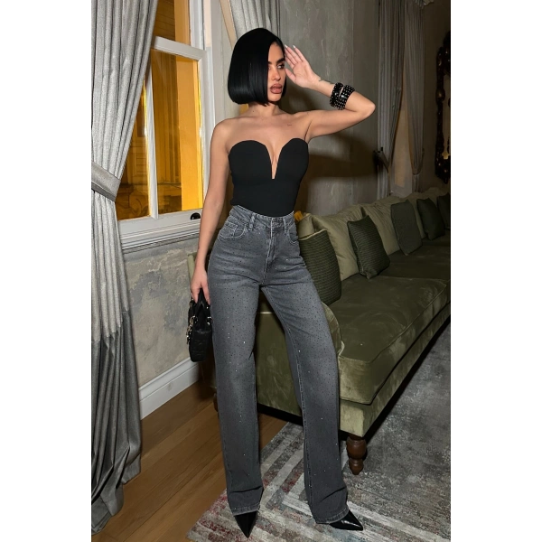 Kadın Taşlı Jeans Kot Pantolon