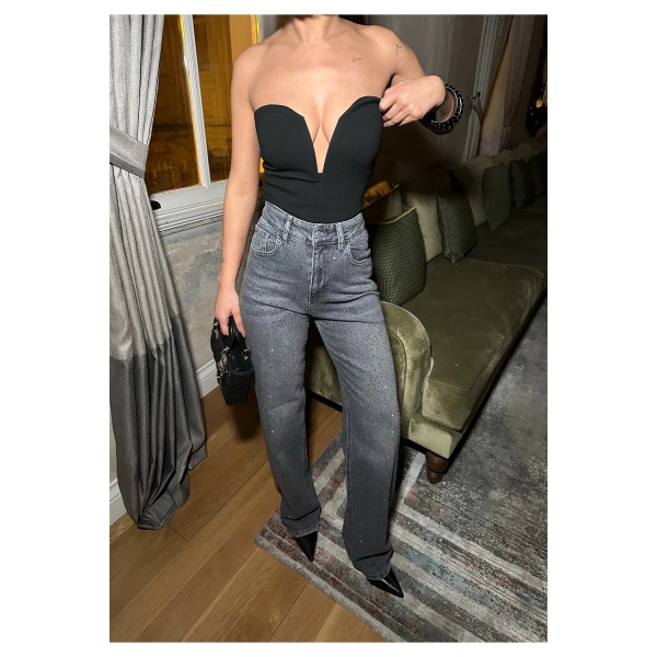 Kadın Taşlı Jeans Kot Pantolon