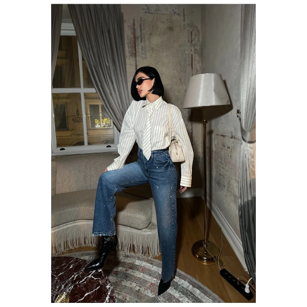 Kadın Taşlı Jeans Kot Pantolon