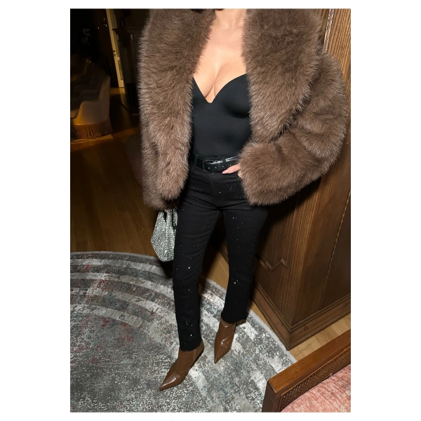 Kadın Taşlı Jeans Kot Pantolon