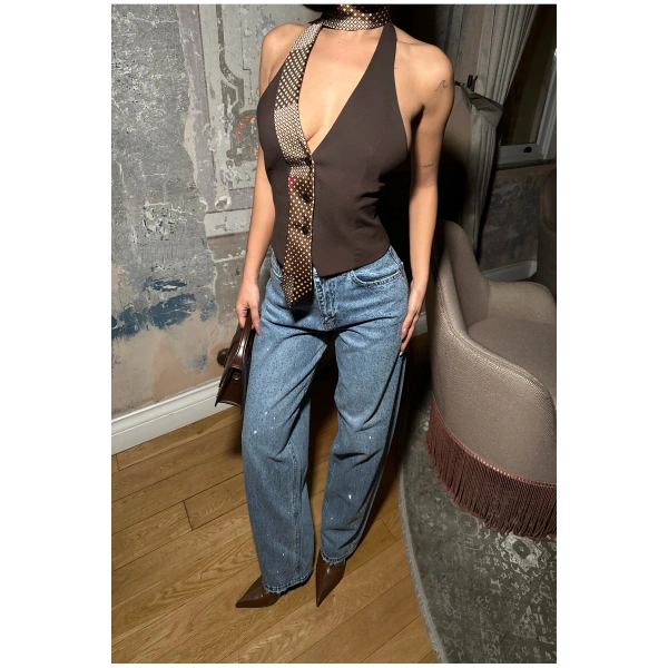 Kadın Taşlı Jeans Kot Pantolon