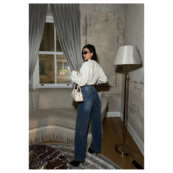 Kadın Taşlı Jeans Kot Pantolon