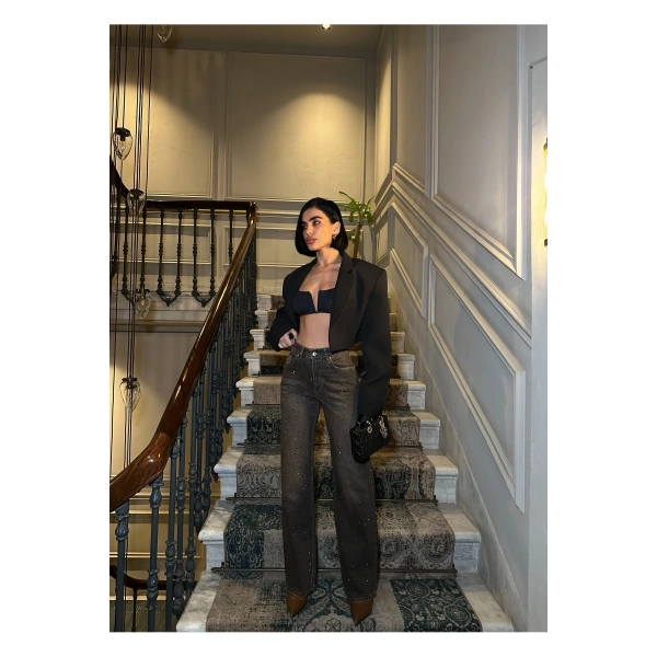 Kadın Taşlı Jeans Kot Pantolon