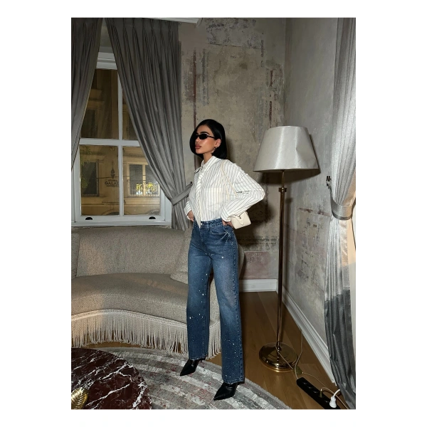 Kadın Taşlı Jeans Kot Pantolon