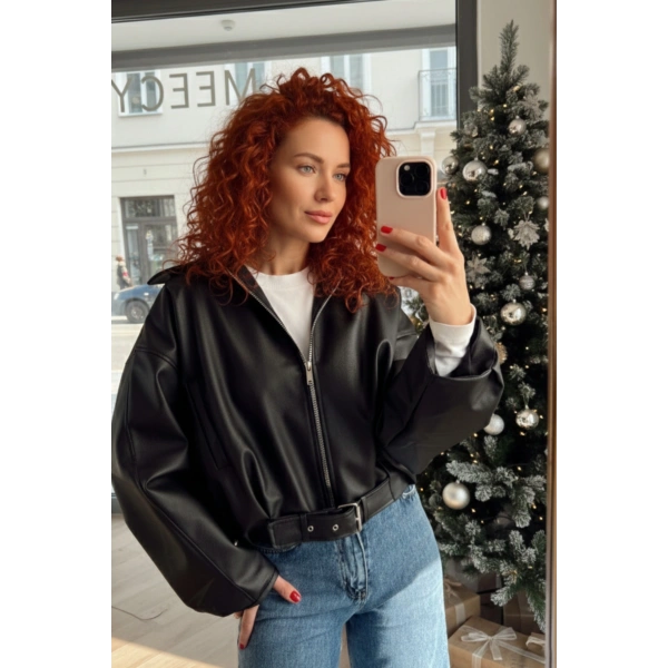 Yeni Sezon Suni Oversize Bomber Deri Ceket