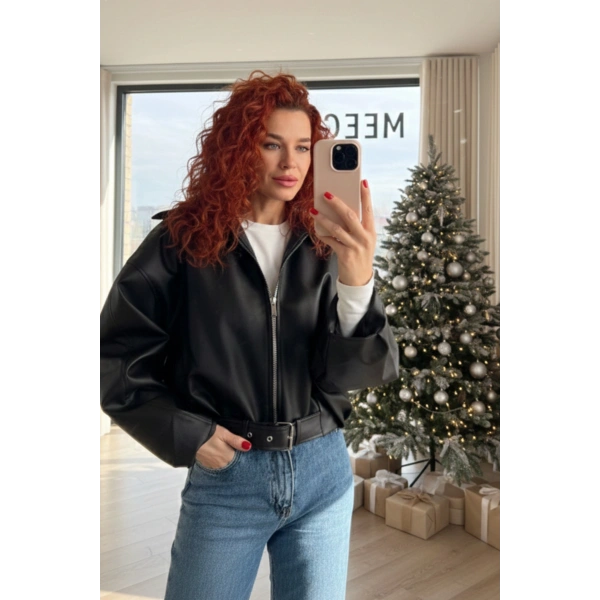Yeni Sezon Suni Oversize Bomber Deri Ceket