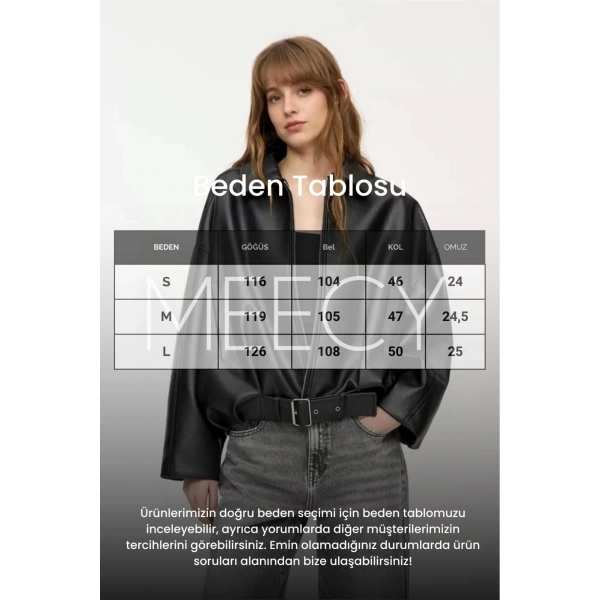 Yeni Sezon Suni Oversize Bomber Deri Ceket