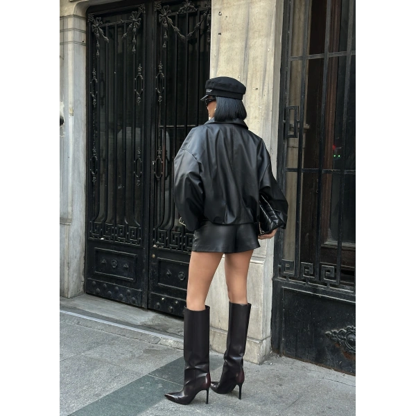 Yeni Sezon Suni Oversize Bomber Deri Ceket
