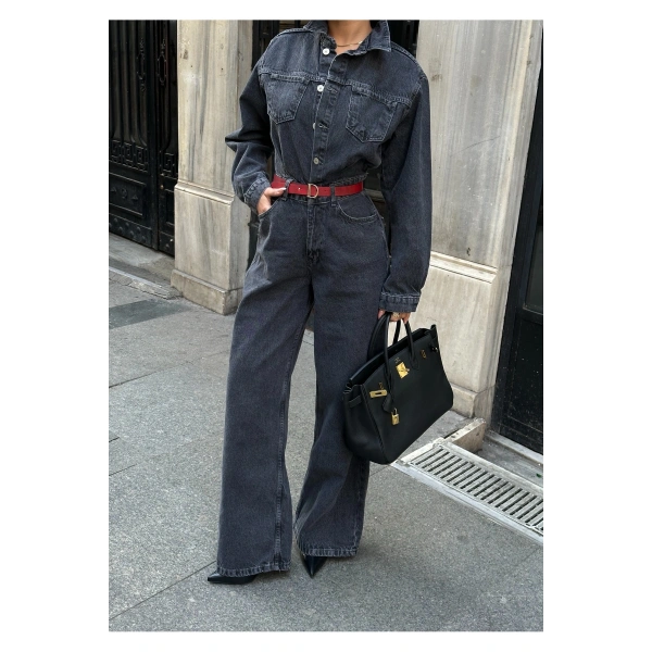 Zr Model Denim Kot Kemerli Tulum