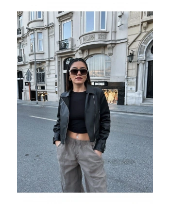 Kadın Balon Kol Deri Ceket