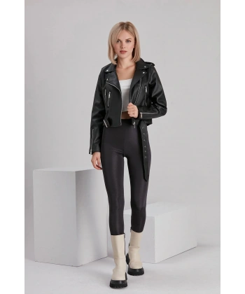Kadın Siyah Deri Ceket