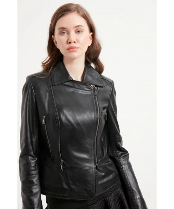 Kadın Siyah Hakiki Deri Ceket