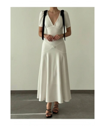 Kadın Omuz Fiyonklu Midiboy Elbise