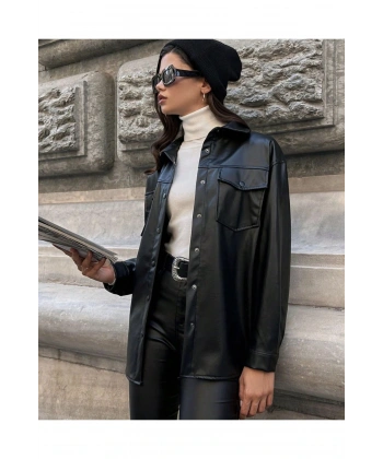 Kadın Deri Gömlek Çıtçıtlı