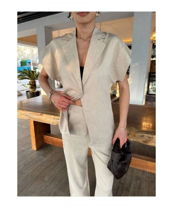 Kadın Krem Keten İkili Takım