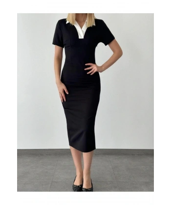 Kadın V Yaka Siyah Kalem Elbise