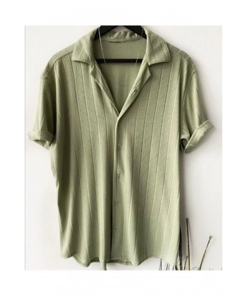 Erkek Haki Desenli Pamuklu Yazlık Kısa Kollu Gömlek