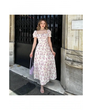 Yan Yırtmaçlı Çiçek Elbise