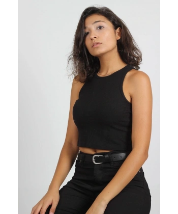 Kadın Siyah Halter Yaka Crop Bluz