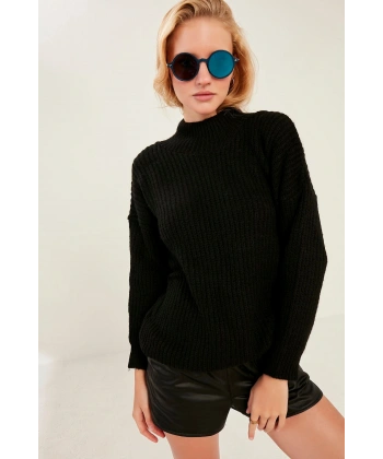 Kadın Siyah Selanik Örgü Kazak