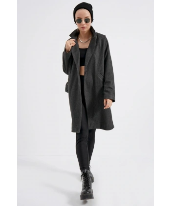 Kadın Antrasit Kaşe Kaban