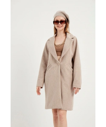 Kadın Koyu Krem Kaşe Kaban