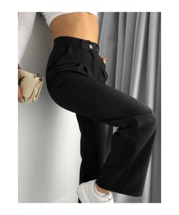 Kadın Ispanyol Paça Siyah Palazzo Pantolon