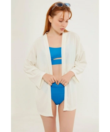 Kadın Beyaz Katlı Yaka Boyfriend Örme Ceket