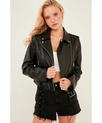 Kadın Siyah Deri Ceket