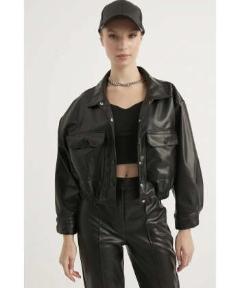 Kadın  Detaylı Suni Deri Ceket