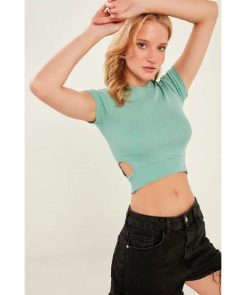 Kadın Mint Pencere Detaylı Kaşkorse Bluz