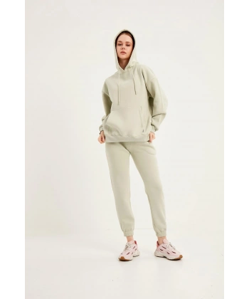 Kadın Çağla Yeşili Kapüşonlu Polarlı Eşofman