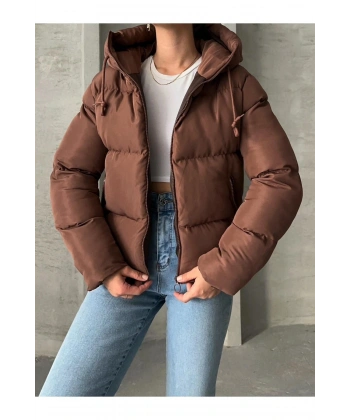 Kadın Kahve Kapüşonlu Mont