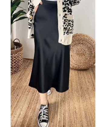 Kadın Desenli Viskon Saten Midi Boy Etek