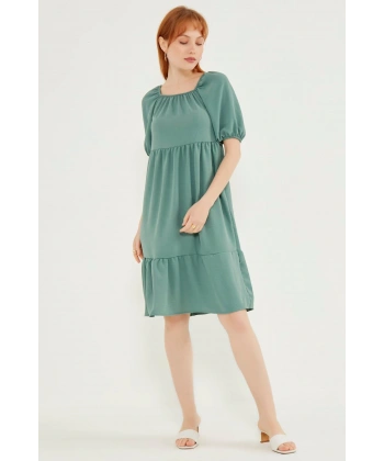 Kadın Mint Madonna Yaka Elbise