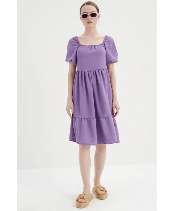 Kadın Mor Madonna Yaka Elbise