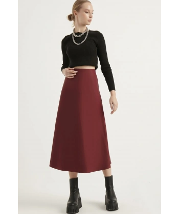 Kadın Deri Mevlana Bordo Etek