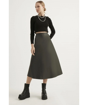 Kadın Deri Mevlana Haki Etek