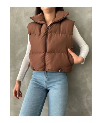 Kadın Kısa Crop Şişme Yelek