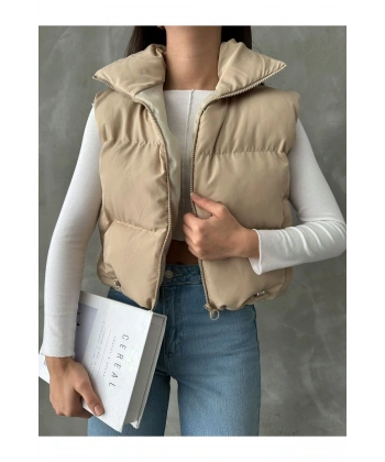 Kadın Kısa Crop Şişme Yelek