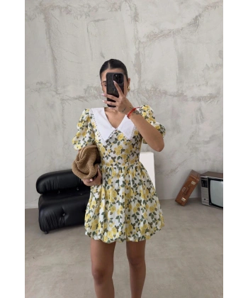 Bebe Yaka Balon Etek Çiçekli Elbise