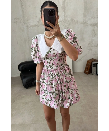 Bebe Yaka Balon Etek Çiçekli Elbise