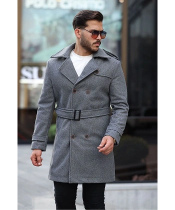 Erkek Uzun Kaşe Trençkot Pardesü Mont