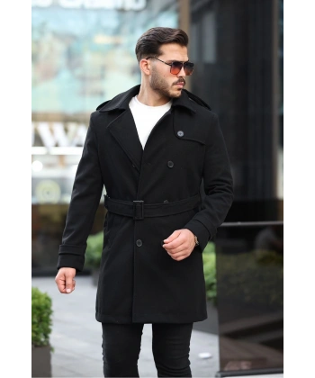 Erkek Uzun Kaşe Trençkot Pardesü Mont