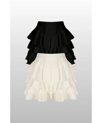 Bürümcük Fırfırlı Etek Siyah & Beyaz İkili (2li) Set Mykonos