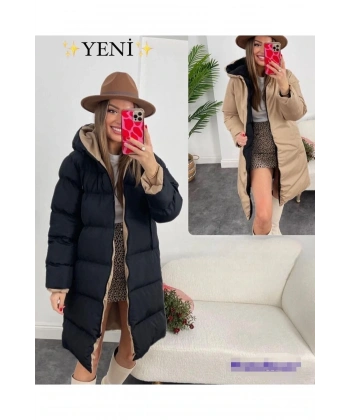 Kadın Çift Taraflı Uzun Şişme Mont