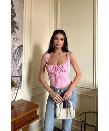 Kadın Dantelli Sırtı Bağlamalı Askılı Büstiyer