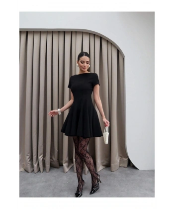 Kadın Kahve Oval Yaka Pileli Elbise